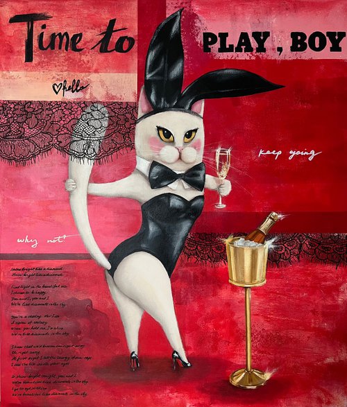 Time to play, boy! - cat, love, erotic art, relations by Olesya Izmaylova