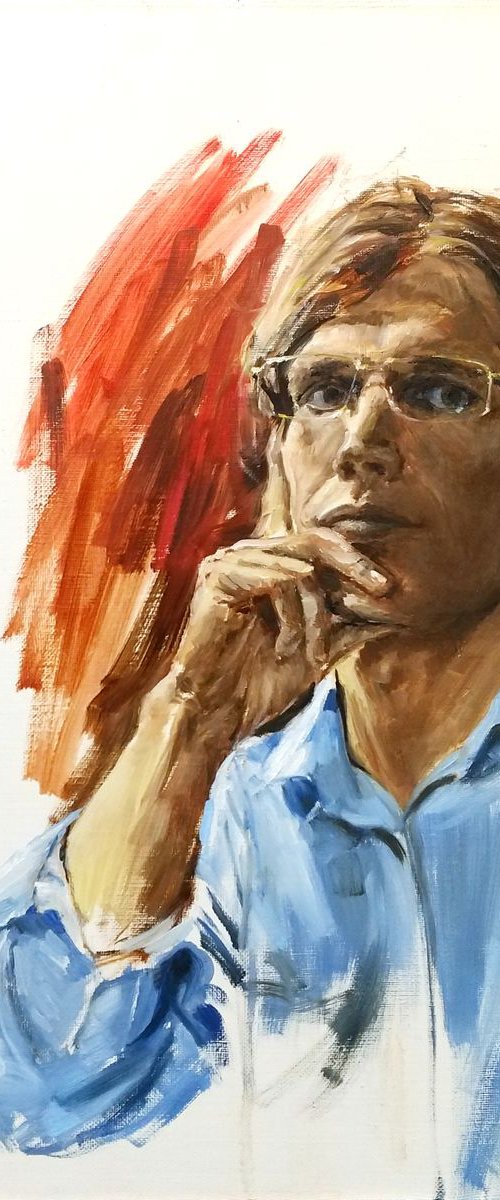 Self-portrait with glasses by Leonid Plekhanov