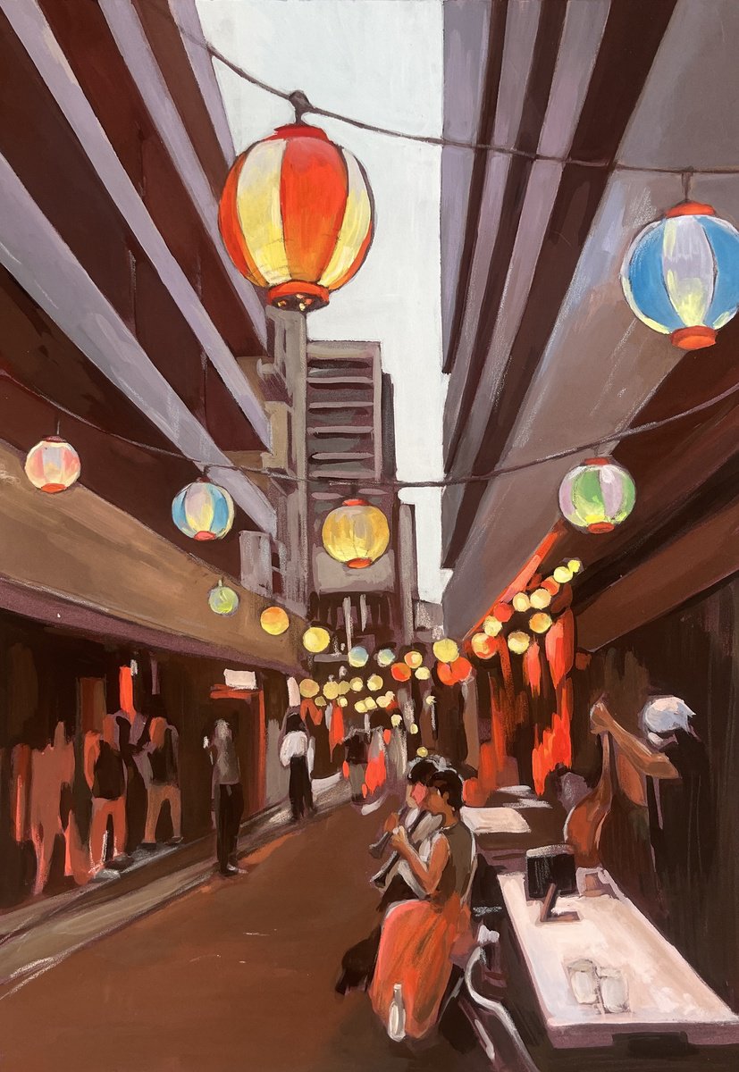 Photorealistic Cityscapes Painting By Guzel Min, 15 X 20, Night Festival. Summer. Japan, Original Artwork