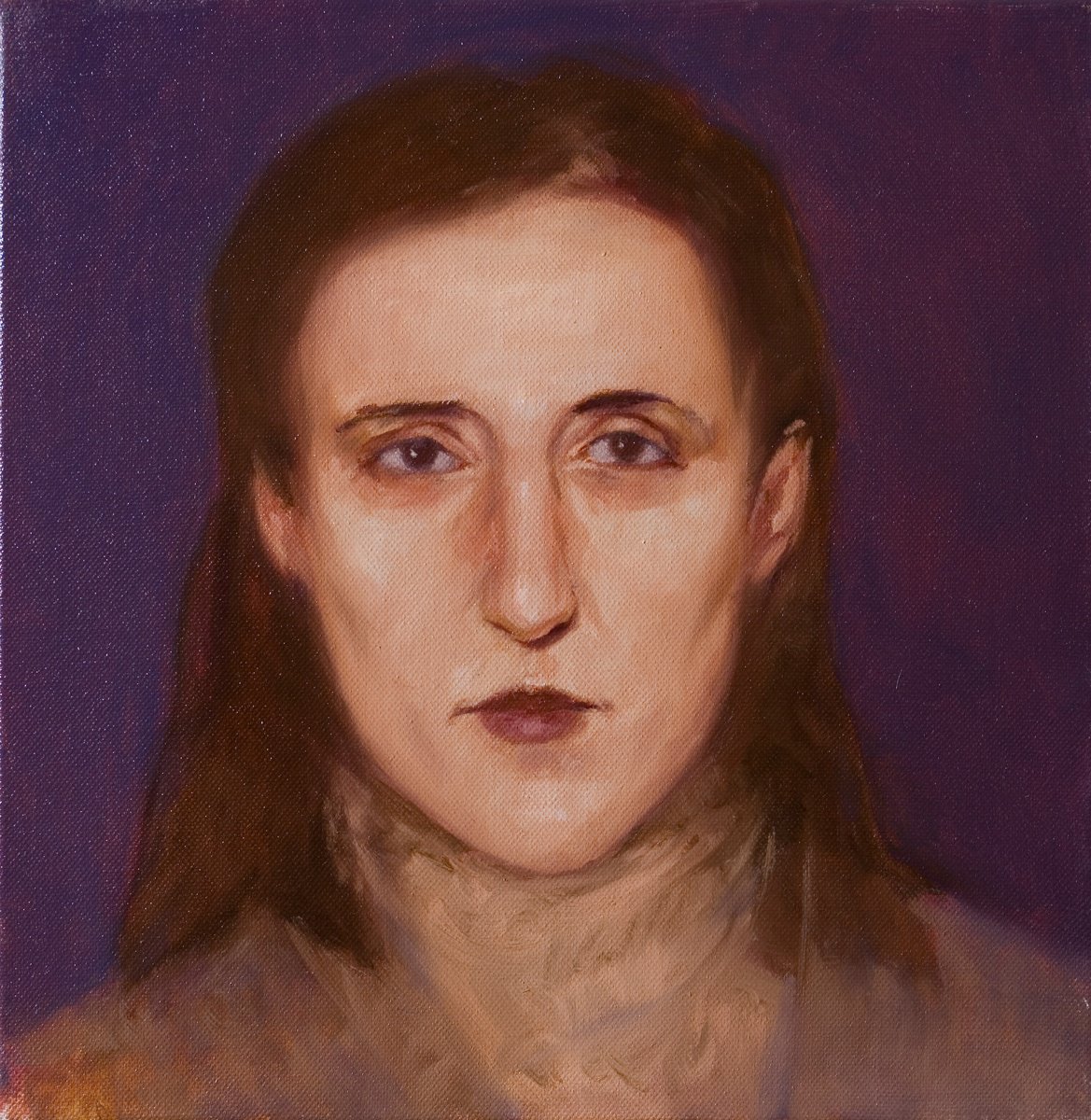 Impressionistic Portrait Oil Painting By Olivier Payeur, 12 X 12", Woman Portrait On Violet, Original Artwork