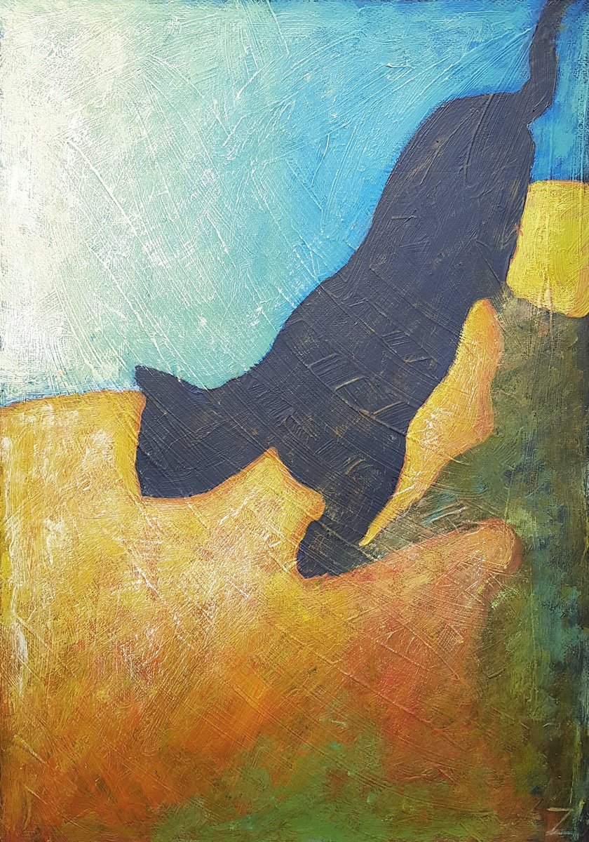Impressionistic Animal Acrylic Painting By Zhana Viel, 12 X 17", Alley Cat Iii, Original Artwork