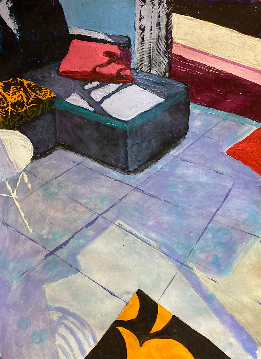 Impressionistic Still Life Acrylic Painting By John Cottee, 22 X 30, Sofa, Original Artwork