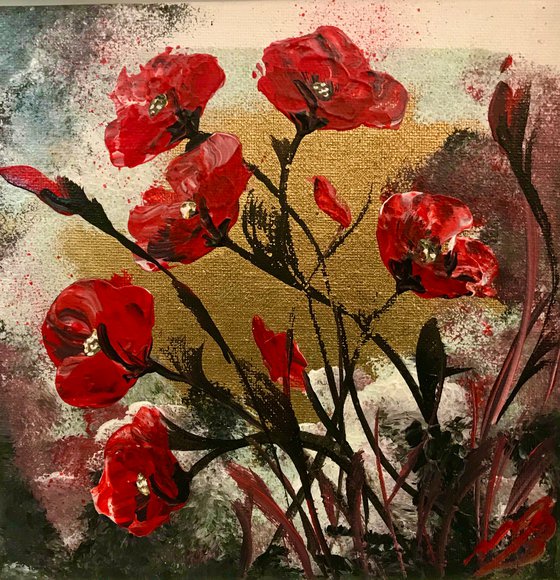 Abstract Poppies on Gold Leaf