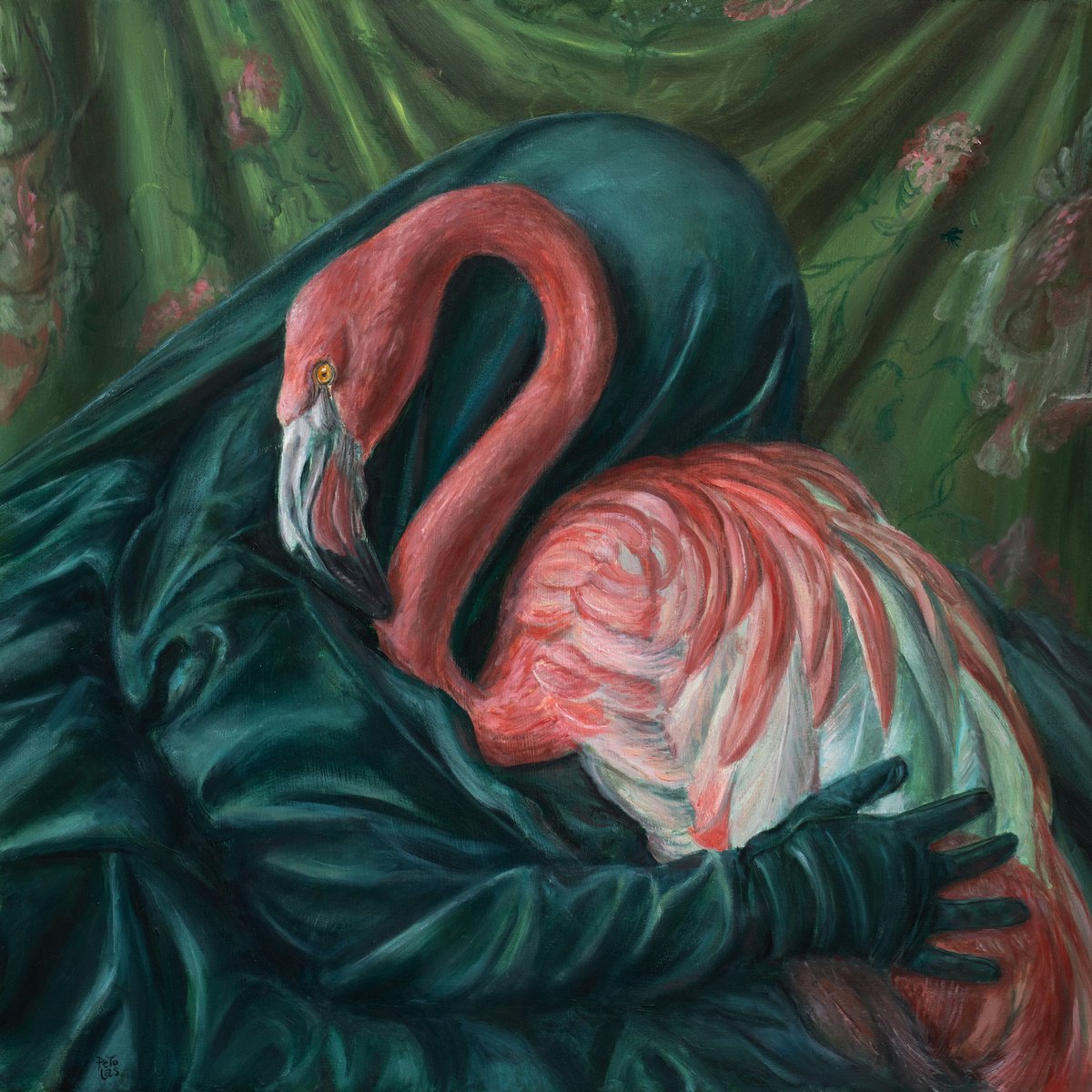 Surrealistic Animal Oil Painting By Nikolina Petolas, 18 X 18", Where Hearts Abide, Original Artwork