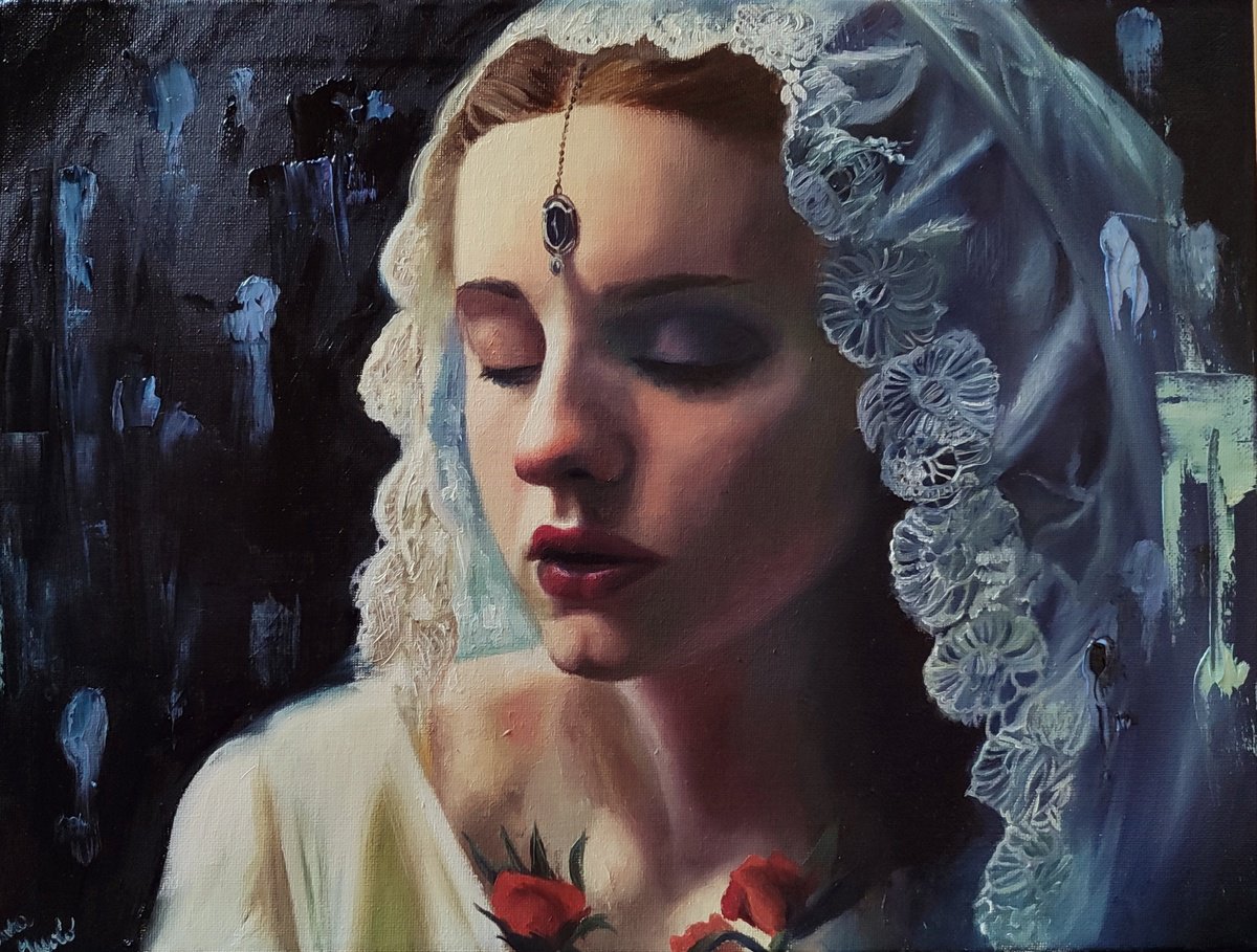 Photorealistic Portrait Oil Painting By Laura Muolo, 16 X 12", The Handmaid, Original Artwork