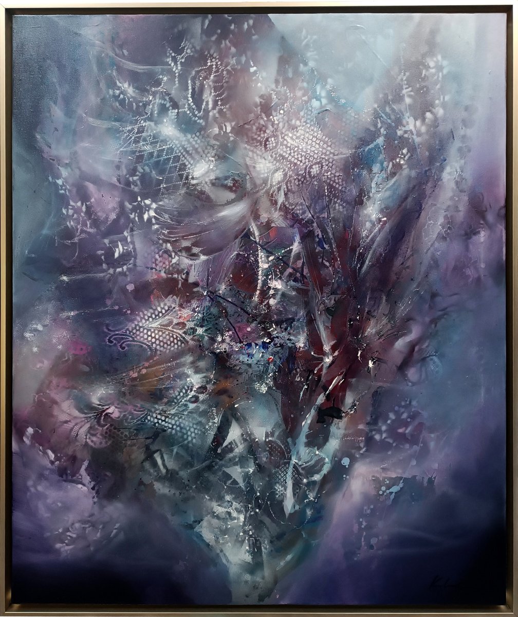 Organic Still Life Acrylic Painting By Kloska Ovidiu, 41 X 49", Bloom Of Infinite Hour, Original Artwork