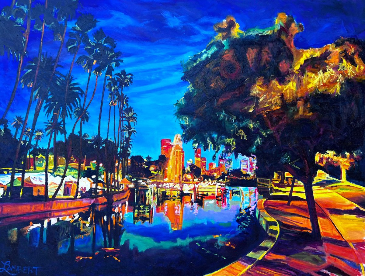 Expressive Cityscapes Oil Painting By Bonnie Lambert, 48 X 36, Echo, Original Artwork