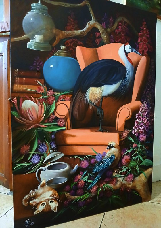 A pink armchair