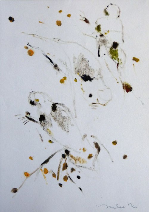 Singing Birds, oil on paper 29x41 cm by Frederic Belaubre