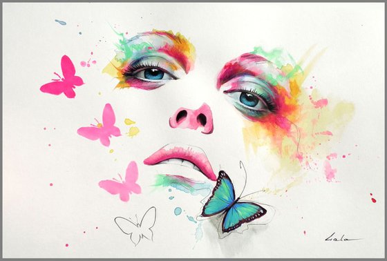 "Echo of butterflies" sensual girl face pop art modern portrait