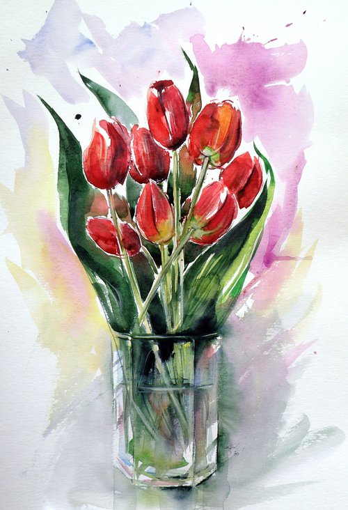 Still life with tulips by Kovács Anna Brigitta