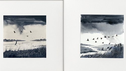 Four Monochrome marsh views by Teresa Tanner