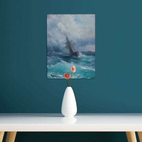 Inspired by Aivazovsky - Restless sea(30x40cm, oil painting)