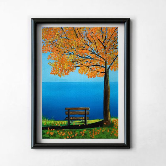 Autumn Bench ! A4 size Painting on paper