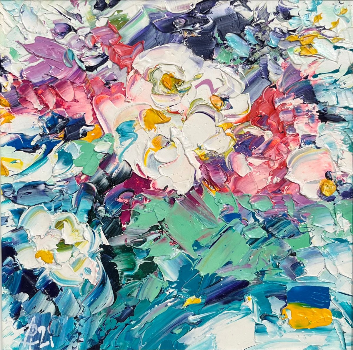 Abstract Botanical Oil Painting By Svitlana Andriichenko, 9 X 9", Singing Spring, Original Artwork