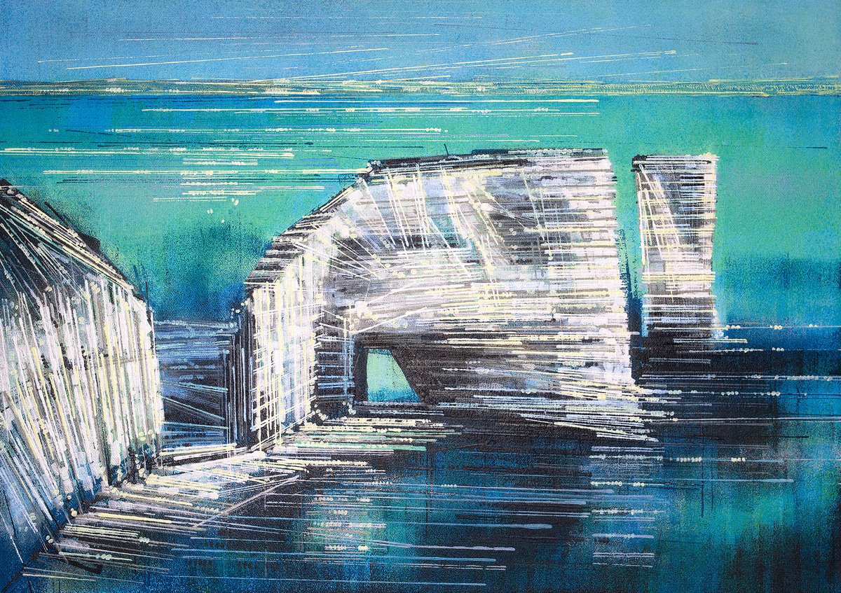 Impressionistic Landscape Acrylic Painting By Marc Todd, 23 X 17", White Sea Cliffs, Original Artwork