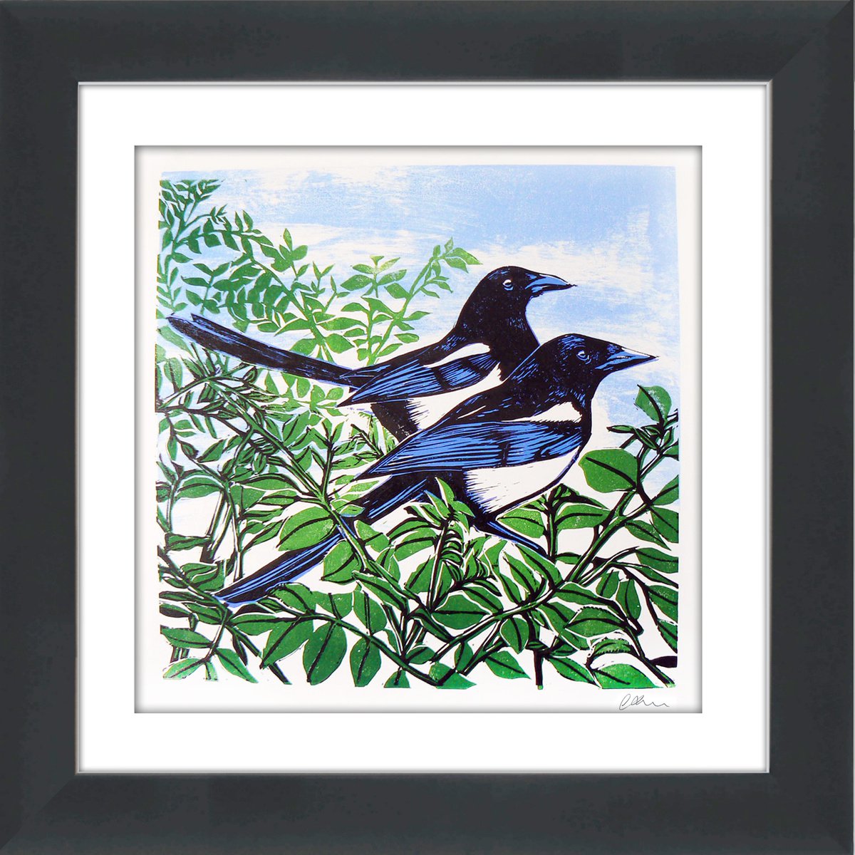 Impressionistic Animal Linocut By Carolynne Coulson, 14 X 14, Two For Joy, Original Artwork