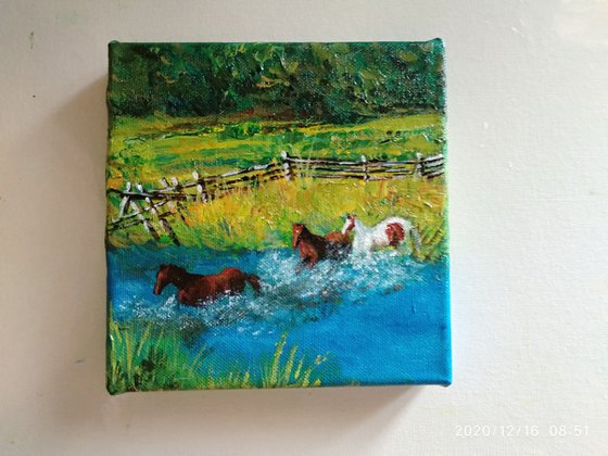 Ranch horses Miniature art