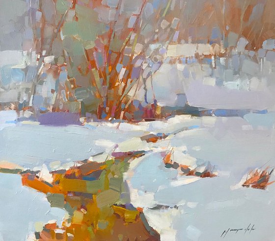 Winter Day, Landscape oil painting, One of a kind, Handmade artwork