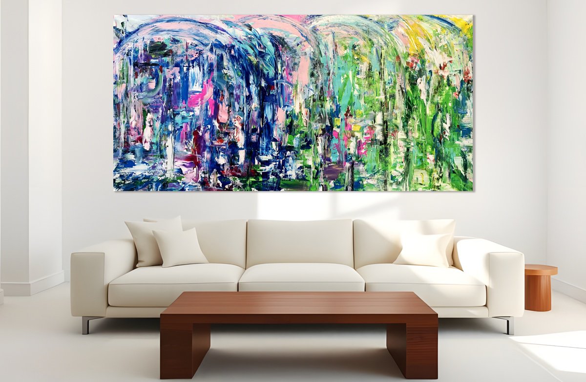 Organic Abstract Acrylic Painting By Estelle Asmodelle, 78 X 38, Meet Under The Arches, Original Artwork