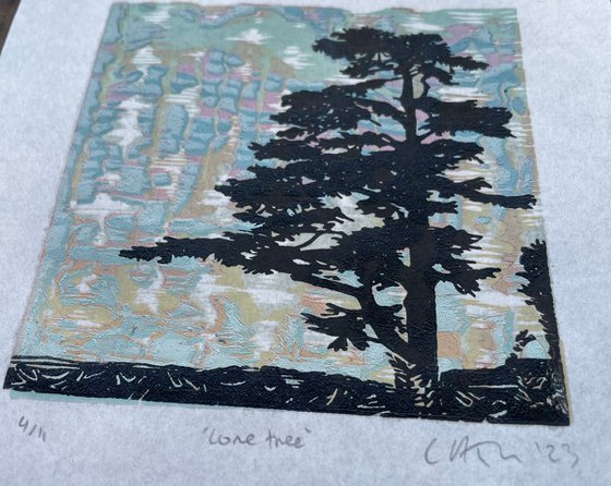 Lone tree - Tree Silhouette Linocut