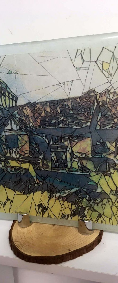 'Melverley Church' - ink on silk and glass by Tony Roberts
