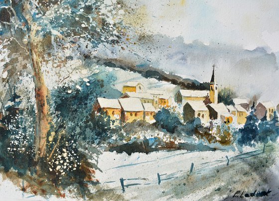 the village asleep watercolor