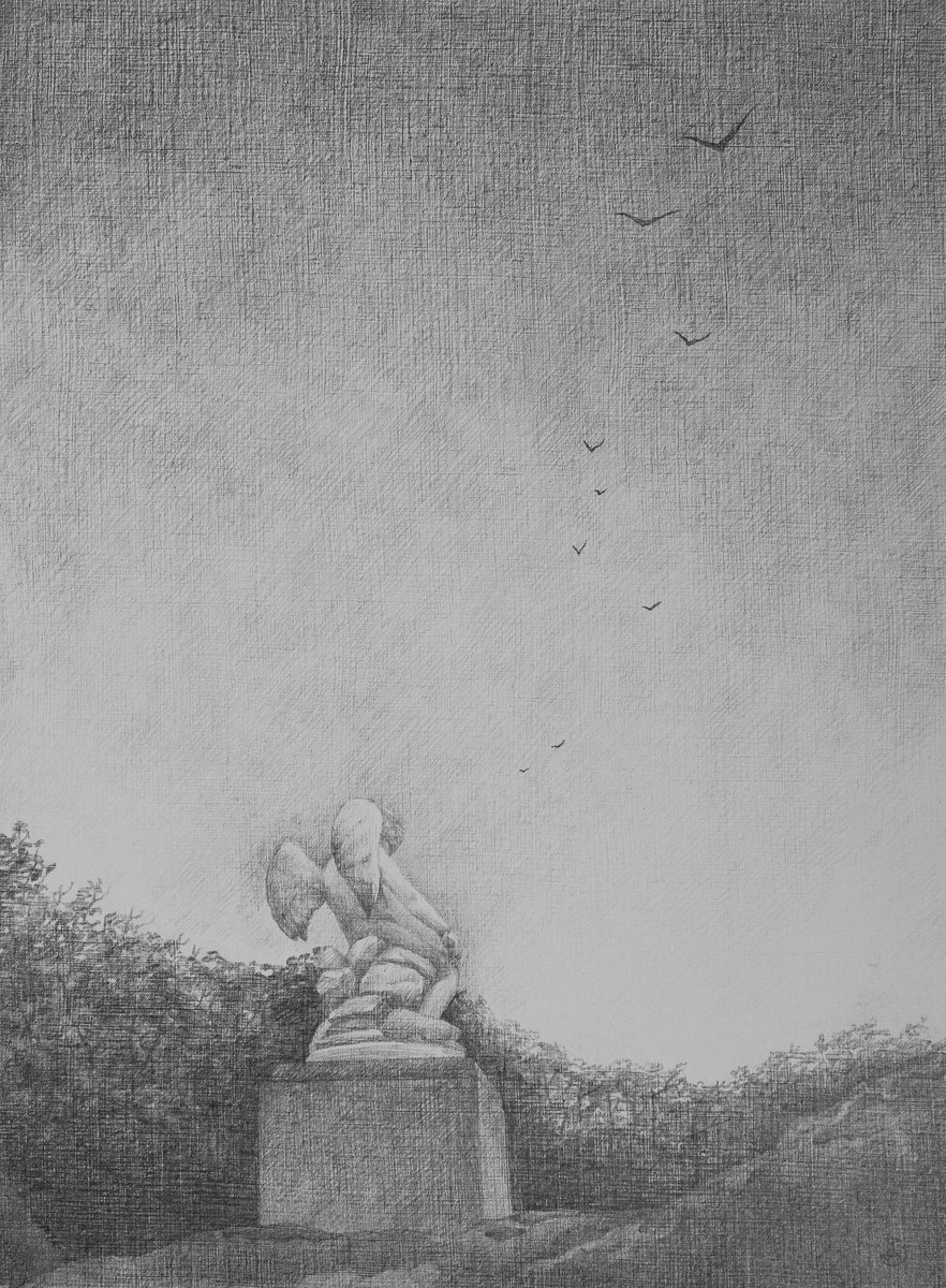 Impressionistic Landscape Pencil Drawing By Oksana Duchenchuk, 12 X 16", Wings, Original Artwork