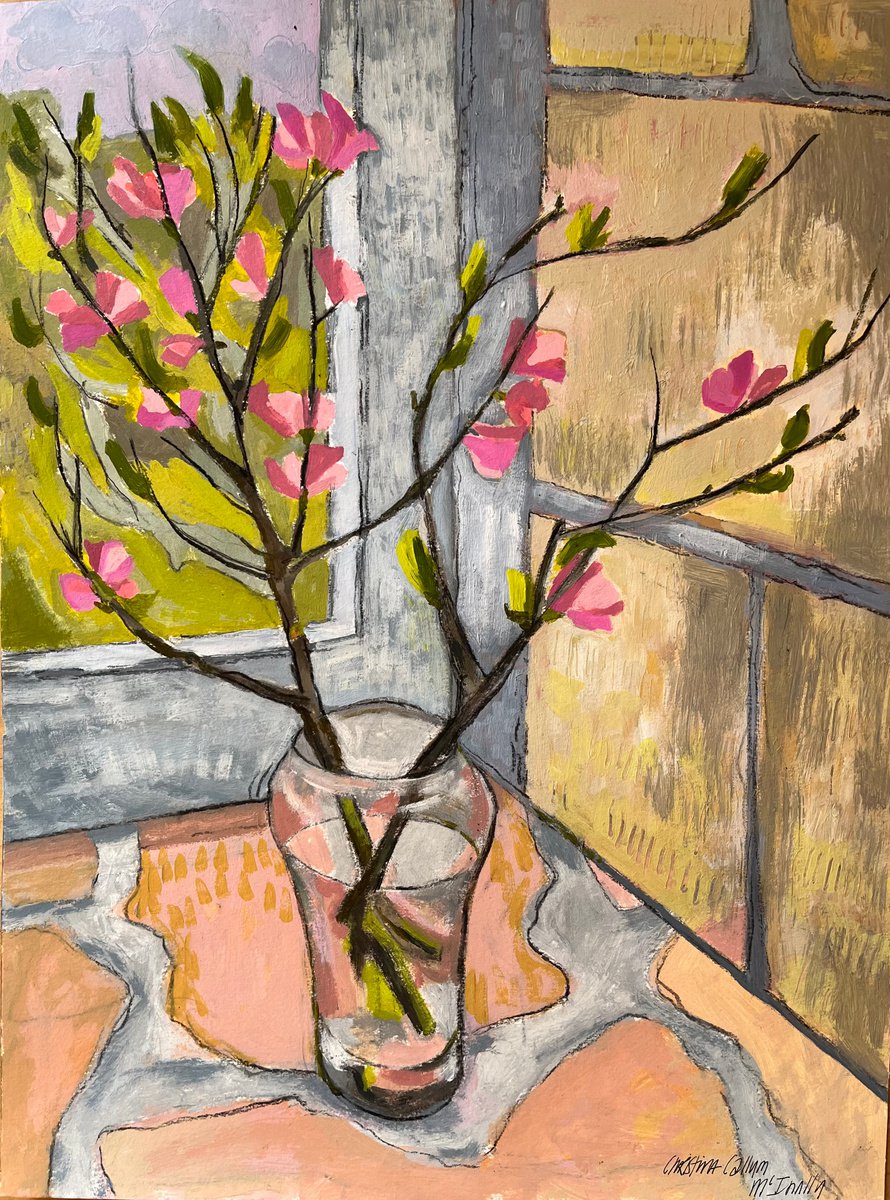 Impressionistic Botanical Acrylic Painting By Christine Callum Mcinally, 14 X 19, Springtime Flowers, Original Artwork