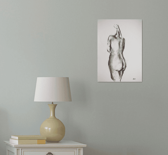 Nude in charcoal. 34. Black and white minimalistic female girl beauty body positive