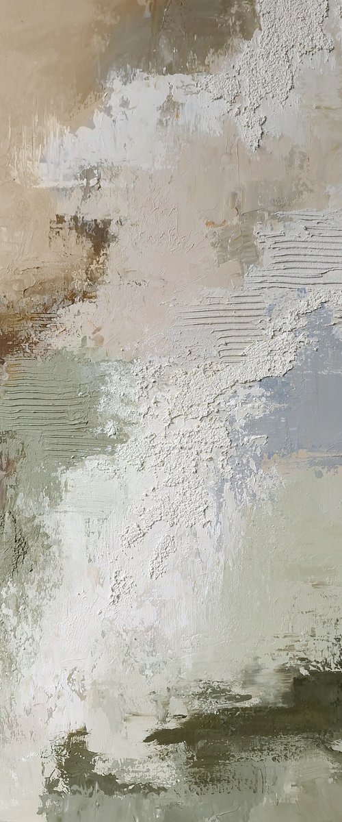 "Beige Fjord" Abstract beige sage green art by Marine Boiko