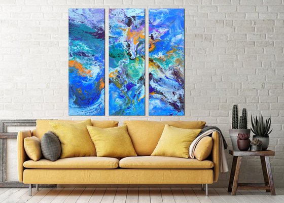 Summer vibes *- Large abstract triptych, three multi panel painting, contemporary artwork