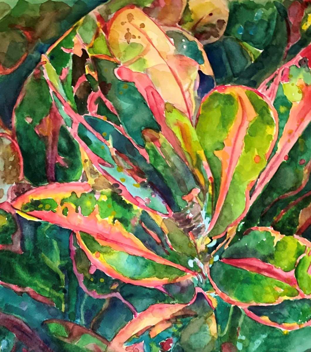 Impressionistic Botanical Watercolour By Bronwen Jones, 15 X 18, Greens And Pinks, Original Artwork