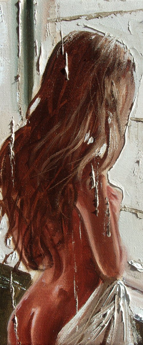 " WHERE ARE YOU ... " WINDOW original painting ROOM  palette knife GIFT by Monika Luniak