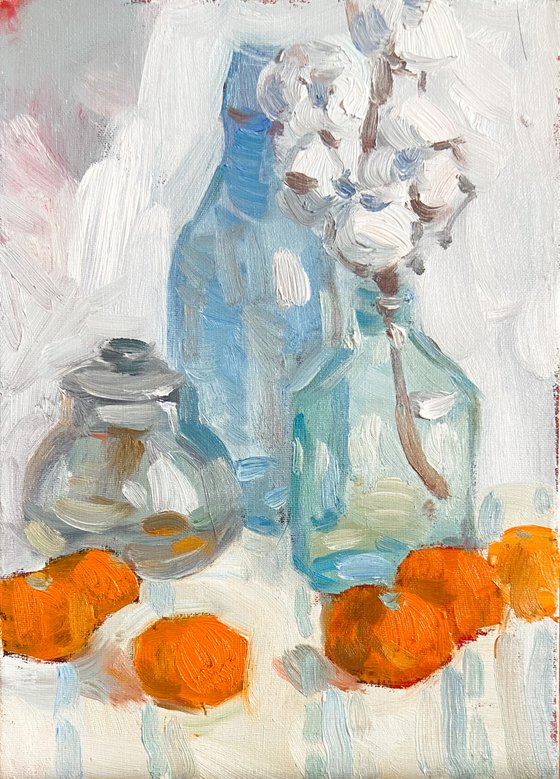 Still life with cotton and tangerines (2)