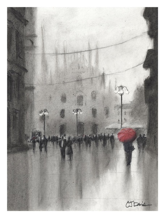 Red Umbrella Charcoal Drawing By Cj Davis Artfinder