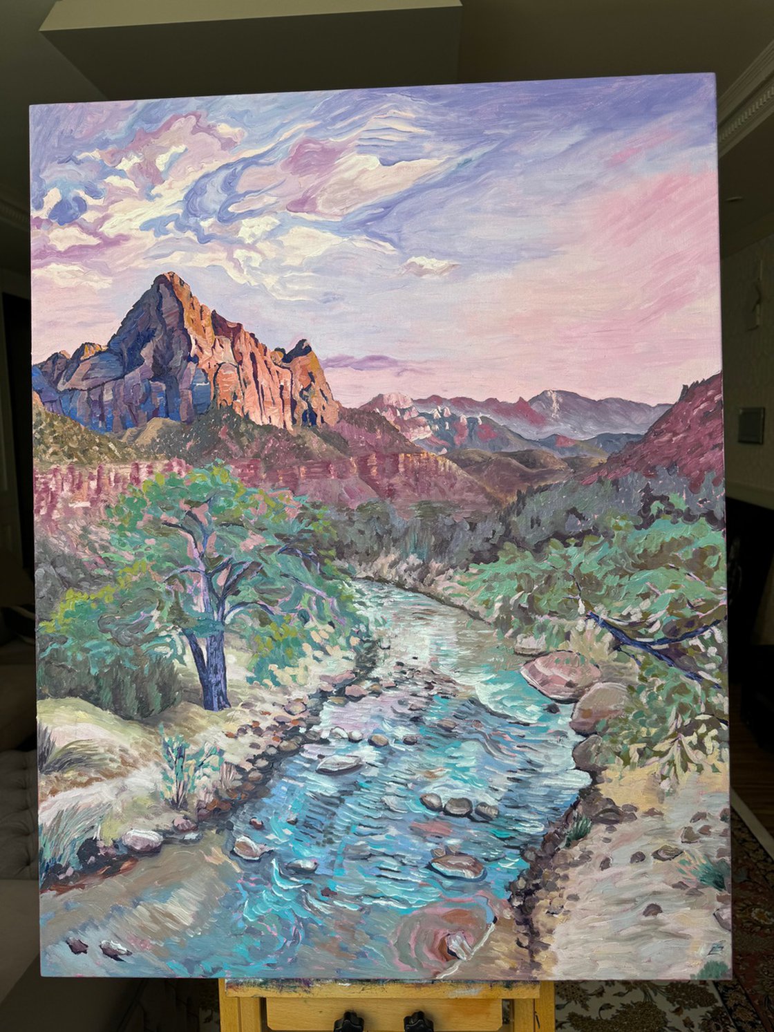 Original Oil Painting - Dawning Hills by Zulfiya Mukhamadeyeva