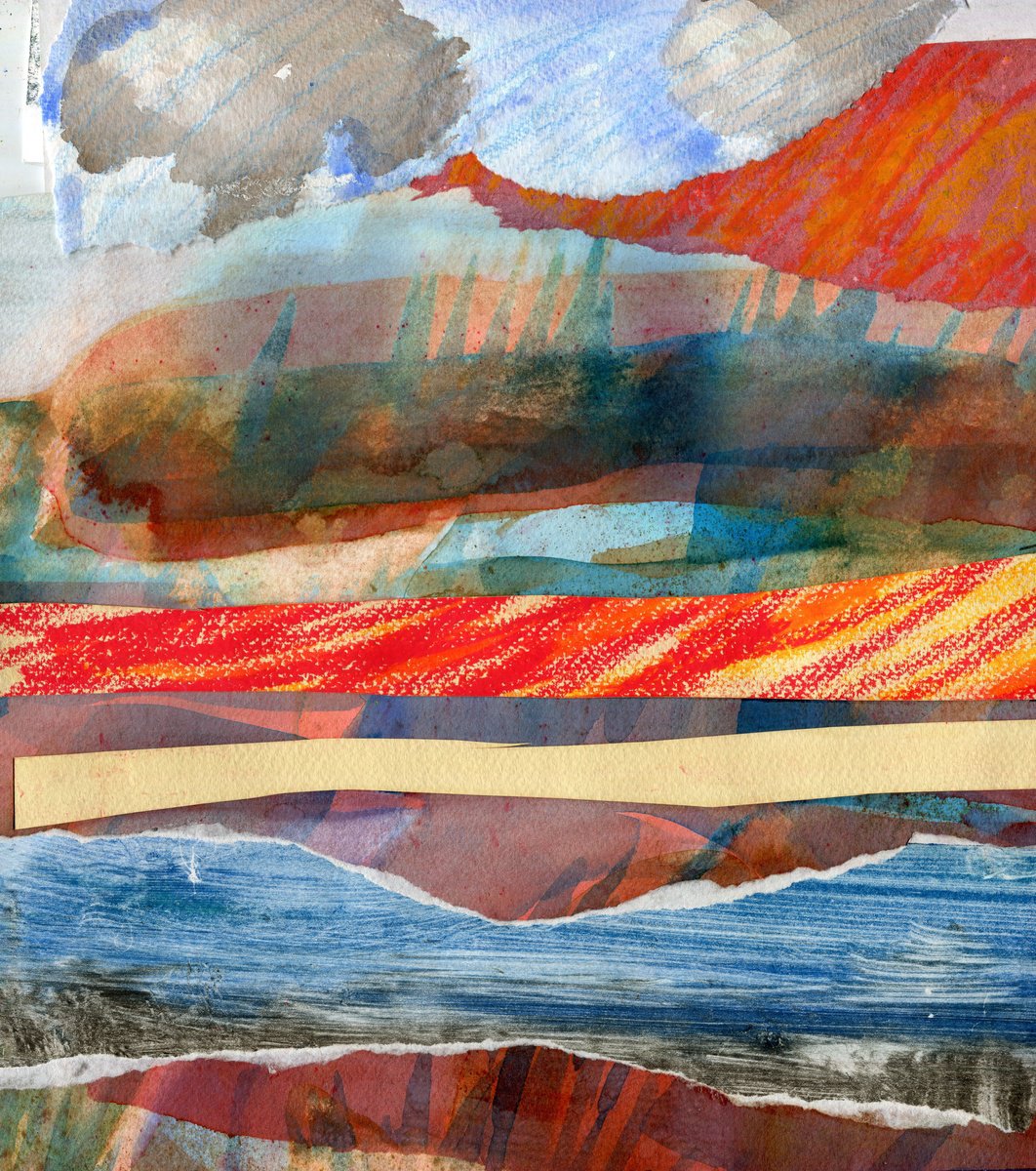 Abstract Collage By Elizabeth Anne Fox, 11 X 14, Iceland Cloud, Original Artwork