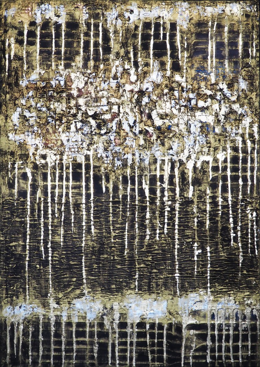 Abstract Acrylic Painting By Vanada Abstract Art, 28 X 39", Gold, Original Artwork