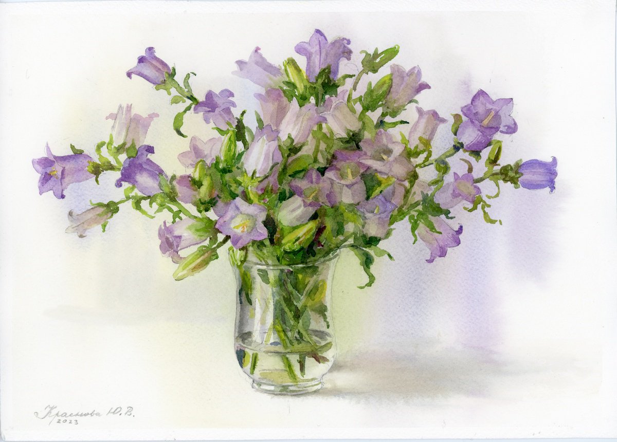 Photorealistic Botanical Watercolour By Yulia Krasnov, 11 X 8", Bellflowers, Original Artwork