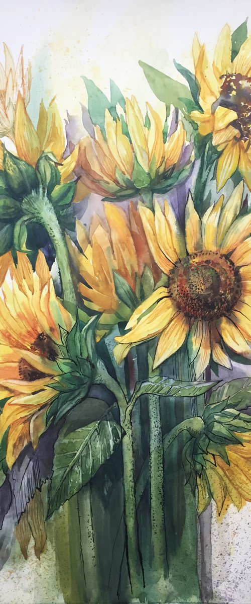 Sunflowers. The bouquet of sunflowers. Yellow flowers. by Natalia Veyner