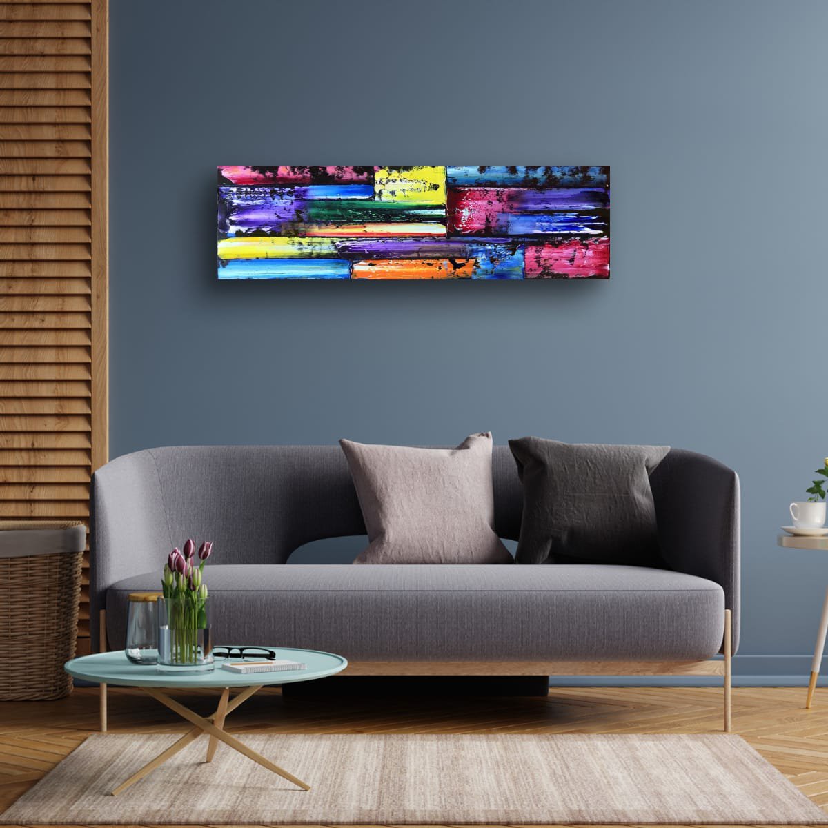 Geometric Abstract Oil Painting By Preston M. Smith (Pms), 41 X 12", "Let Go", Original Artwork