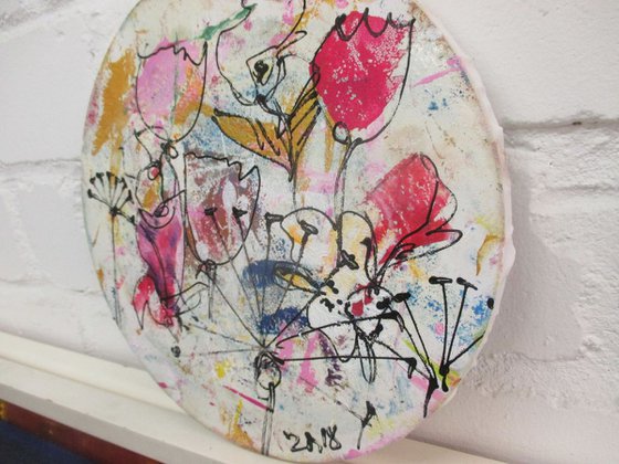 abstract flowerpower Oilpainting round canvas 11,8 inch
