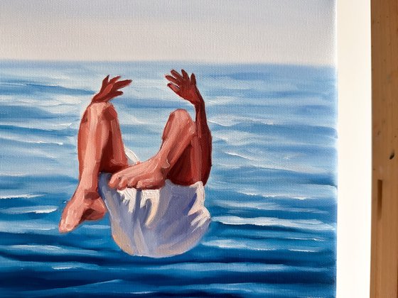 Jump - Diving Male Figure in Ocean Painting