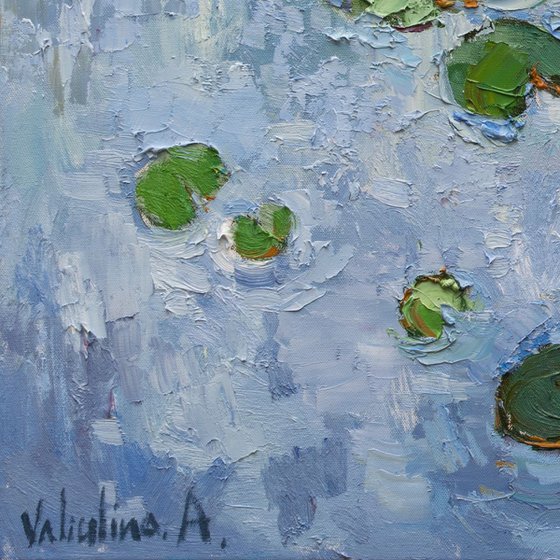 White Water Lilies - Large Original Oil painting 120 x 70 cm