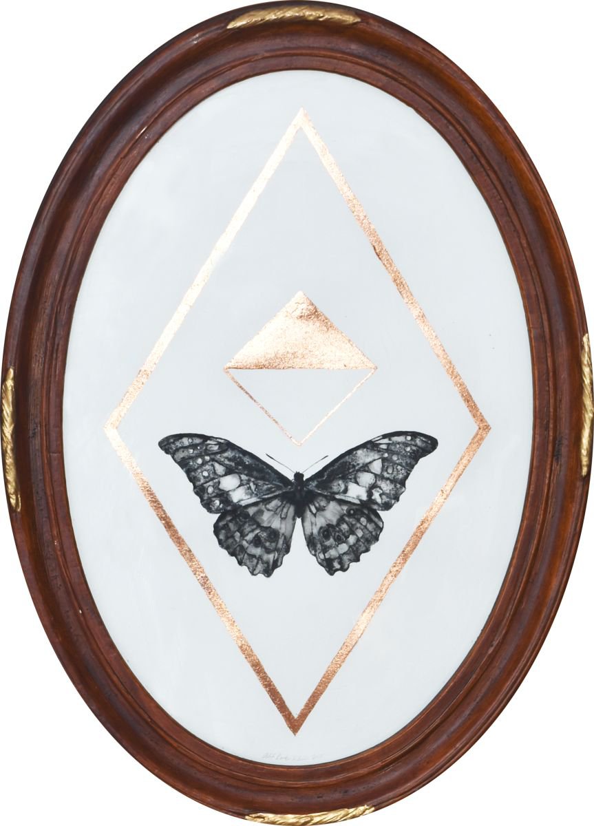 Butterfly in an oval convex frame by Alexa Karabin