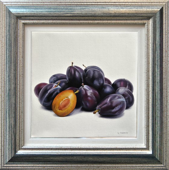 Still life with plums , Original oil on canvas painting
