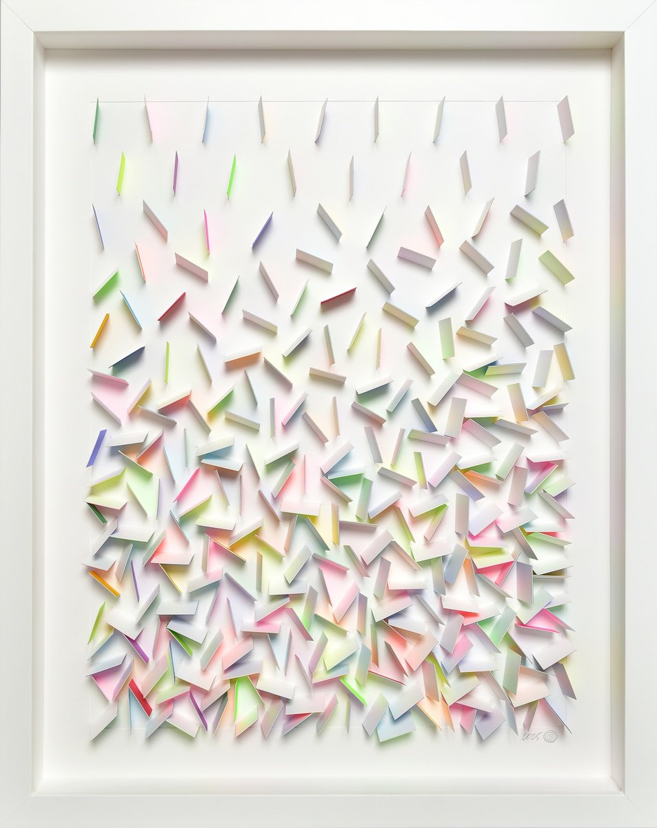 Geometric Abstract Sculpture By Olga Skorokhod, 24 X 30", Colorful Rain - 08, Original Artwork