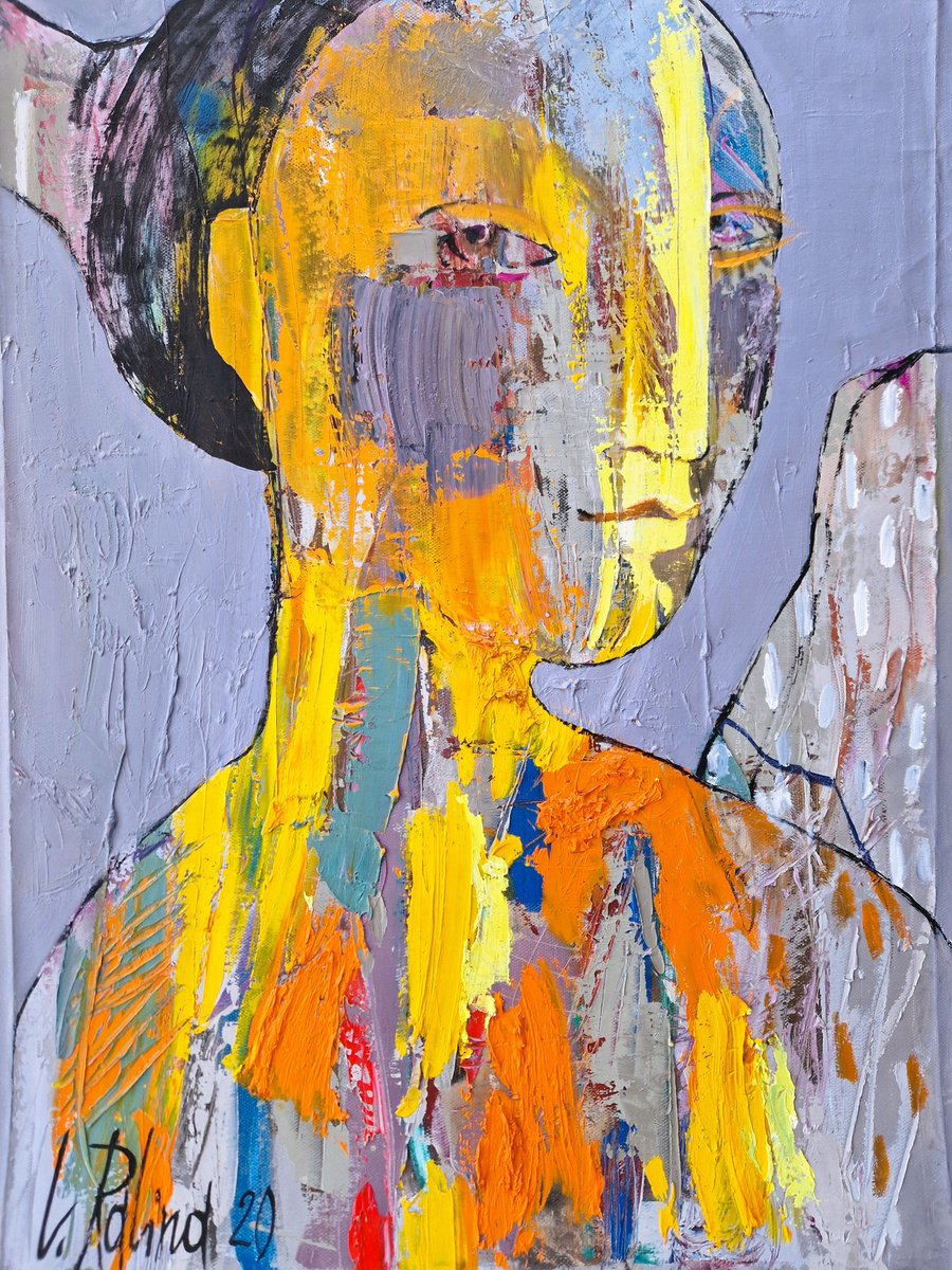 Organic Abstract Oil Painting By Yelena Ralina, 20 X 28", Guardian Of Light, Original Artwork