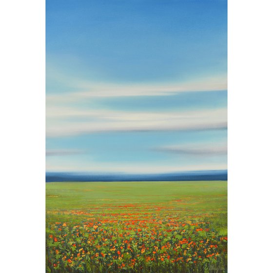 Flower Field - Blue Sky Flower Field Landscape